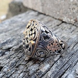 Sterling Silver and 18k Gold Filigree Ring